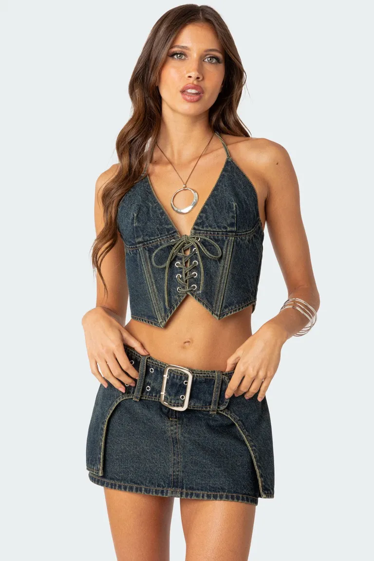 Corset elara denim lavado con cordones de Edikted en Swimwear y Beachwear para argentina