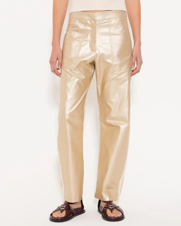 Pantalón dorado de corte holgado y diseño atemporal para mujer de Jazmin Chebar en Pantalones para argentina