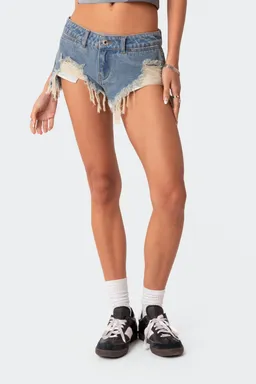 Micro shorts denim roto tiro bajo de Edikted en Shorts para argentina