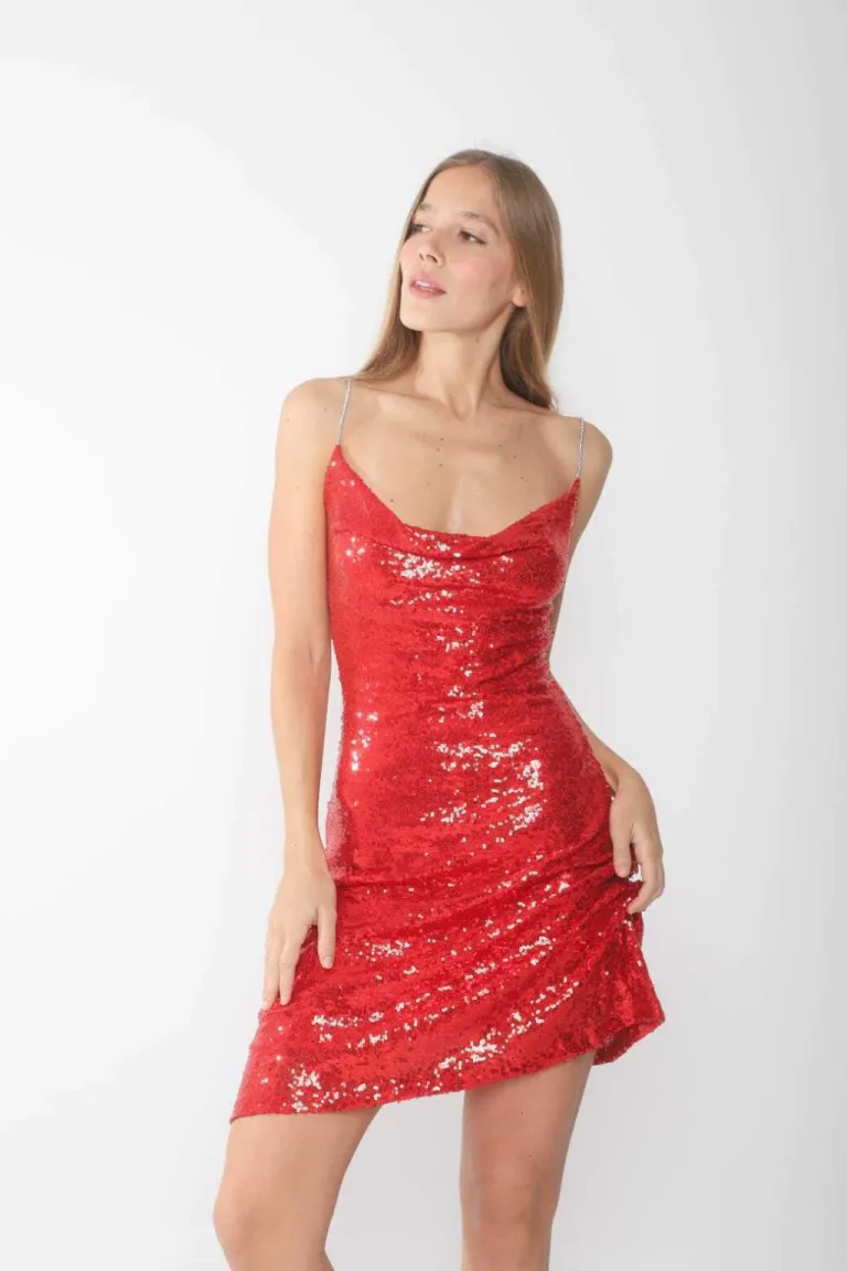 Vestido de fiesta corto con detalles de lentejuelas y lycra de Belle en Vestidos para argentina