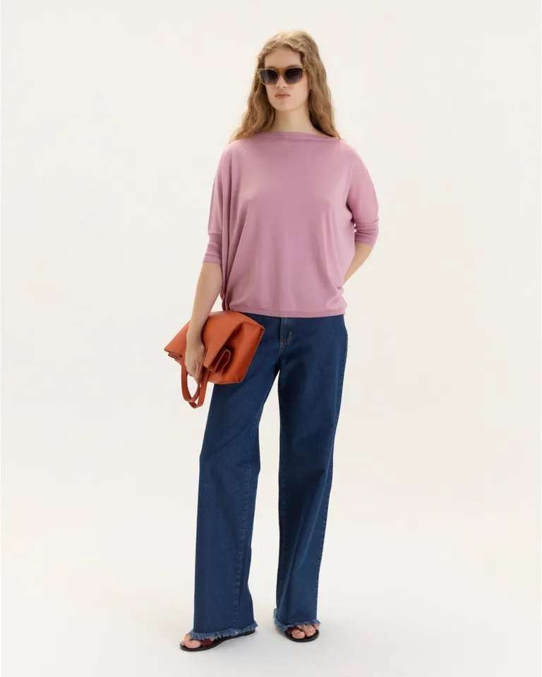 Sweater rosa de silueta amplia y mangas 3/4 para el día a día de Blue Sheep en Buzos y Sweaters para argentina