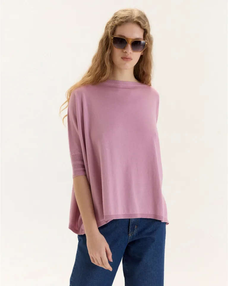 Sweater rosa de silueta amplia y mangas 3/4 para el día a día de Blue Sheep en Buzos y Sweaters para argentina