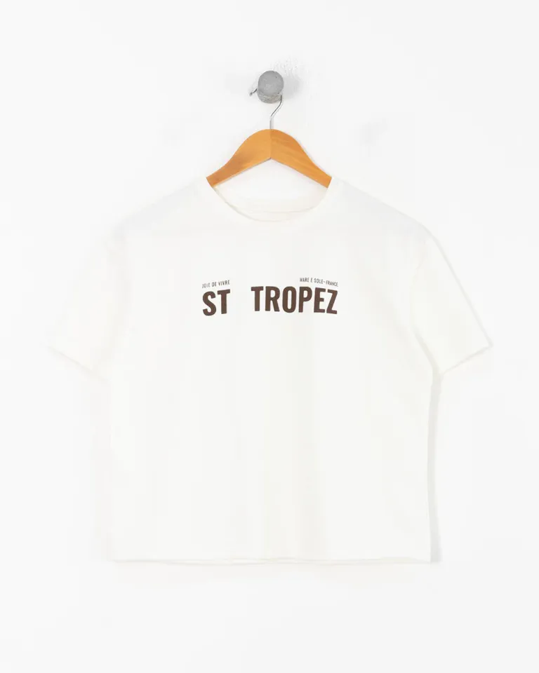 Remera estampada blanca con texto 'St Tropez' - Indumentaria de moda para mujer de Sky en Remeras para argentina