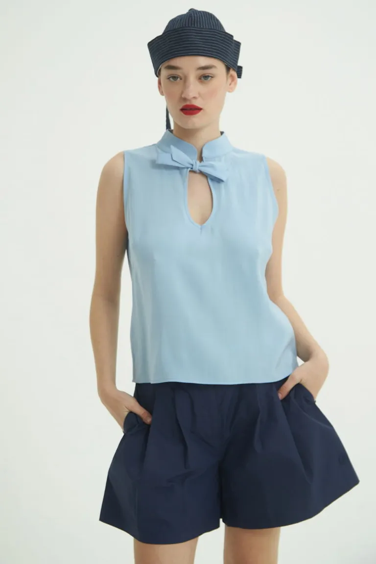 Top sin mangas de diseño oriental con escote en forma de gota de Las Pepas en Tops para argentina