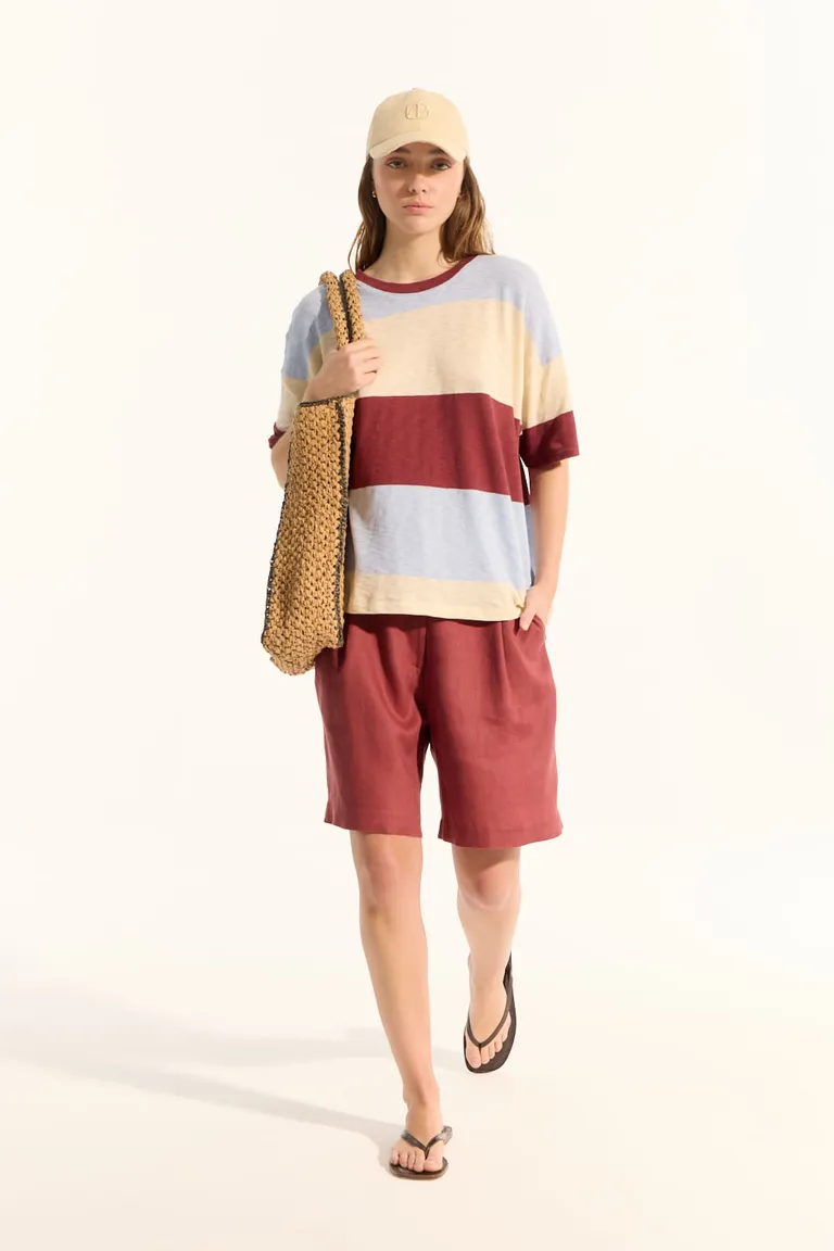 Remera manga corta con rayas horizontales y escote redondo para mujer de Portsaid en Remeras para argentina