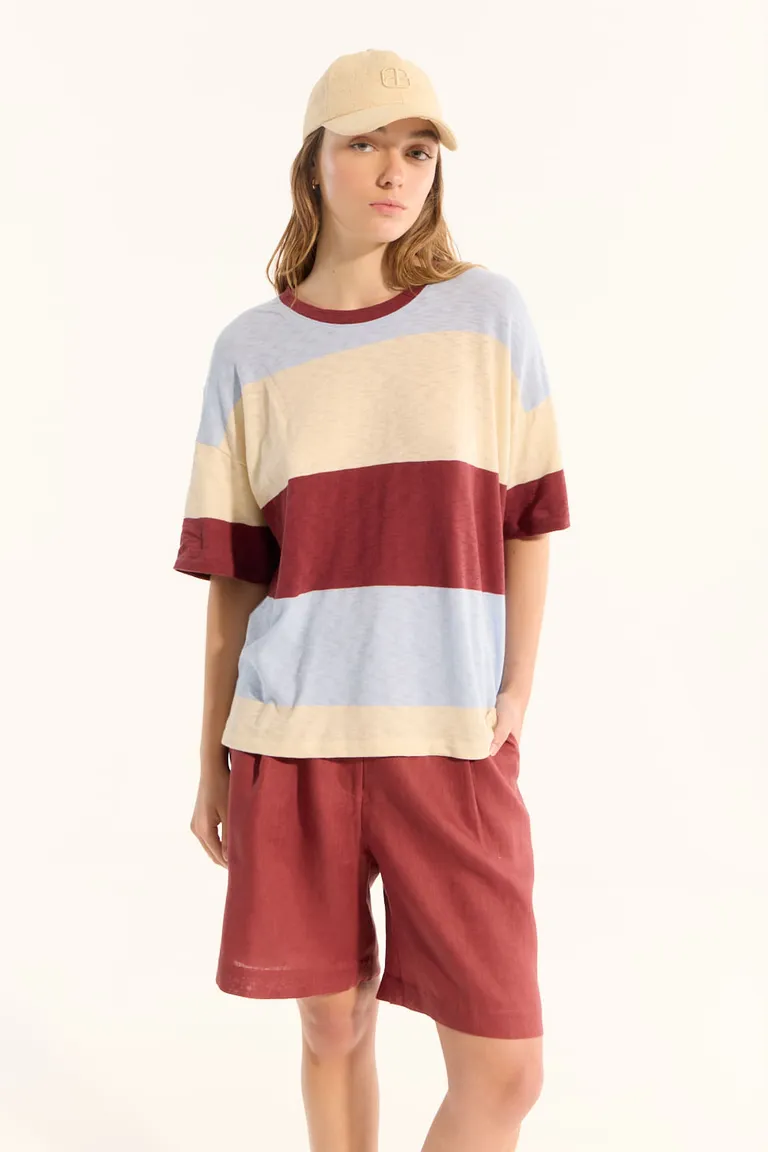 Remera manga corta con rayas horizontales y escote redondo para mujer de Portsaid en Remeras para argentina