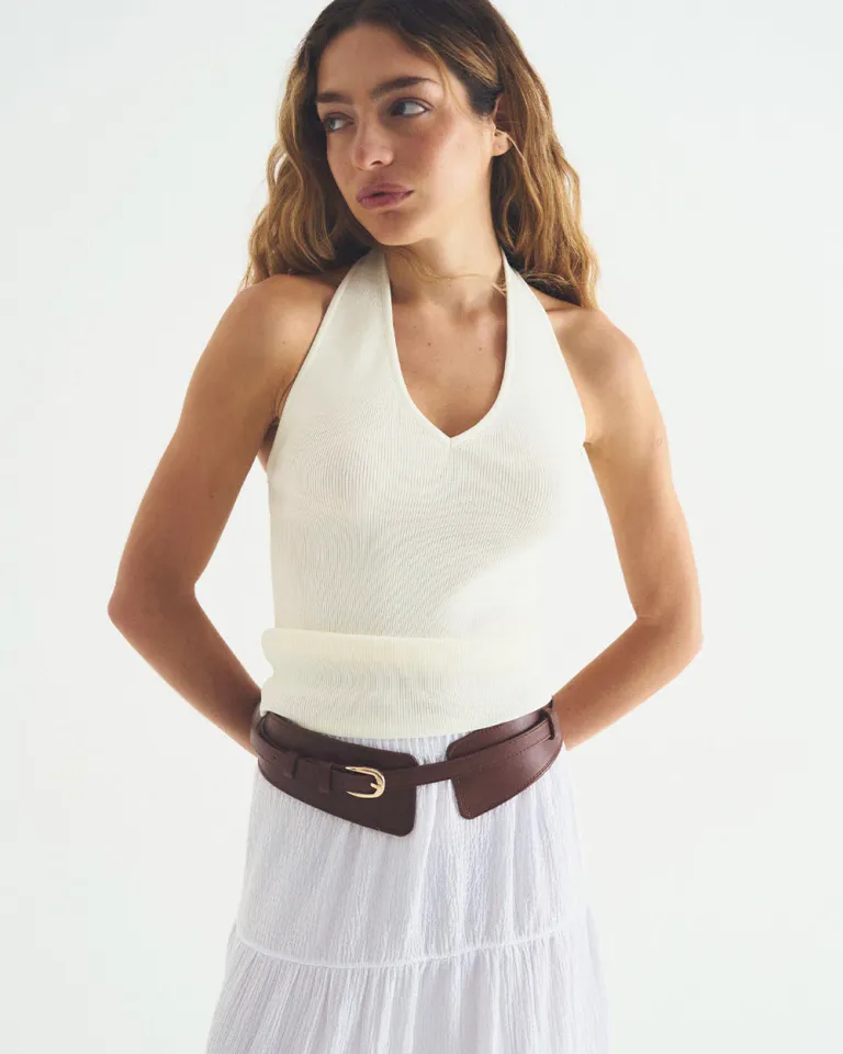 Top halter escote V con doble capa frontal ajustado de Sky en Tops para argentina