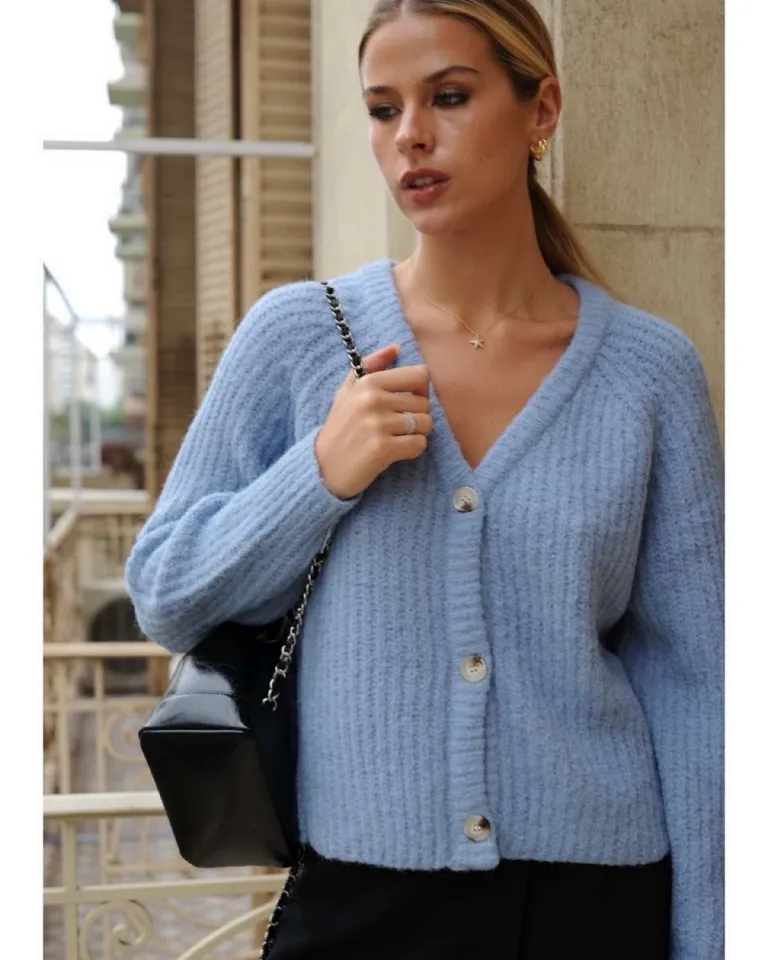 Buzo de angora de manga ranglan para mujer en tono azul de Hesed en Buzos y Sweaters para argentina