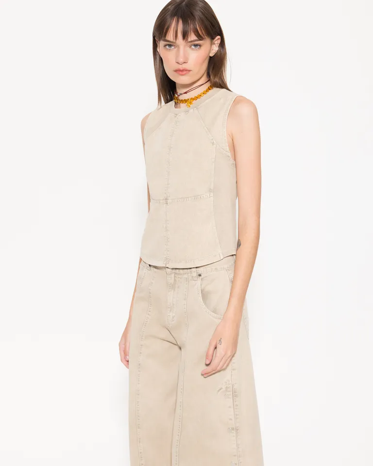 Top de moda sin mangas en tono beige para mujer de Jazmin Chebar en Tops para argentina