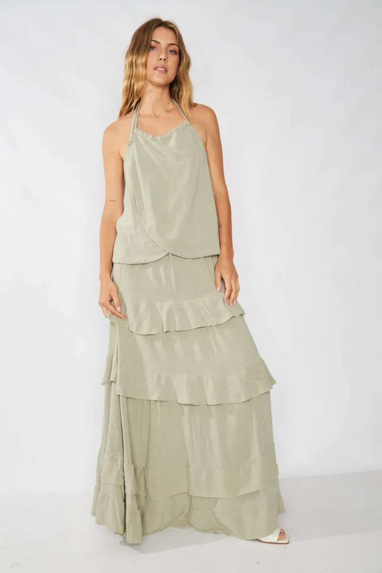 Blusa de lino con diseño cruzado y espalda elástica de Belle en Blusas para argentina