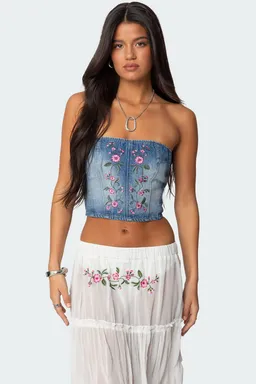 Corset denim bordado tula de Edikted en Tops para argentina