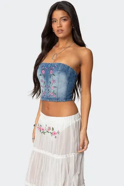 Corset denim bordado tula de Edikted en Tops para argentina