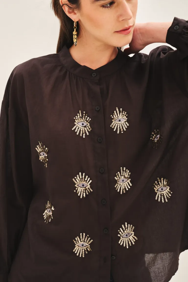 Camisa de voile de algodón con bordado en cuello y mangas de Rapsodia en Camisas para argentina