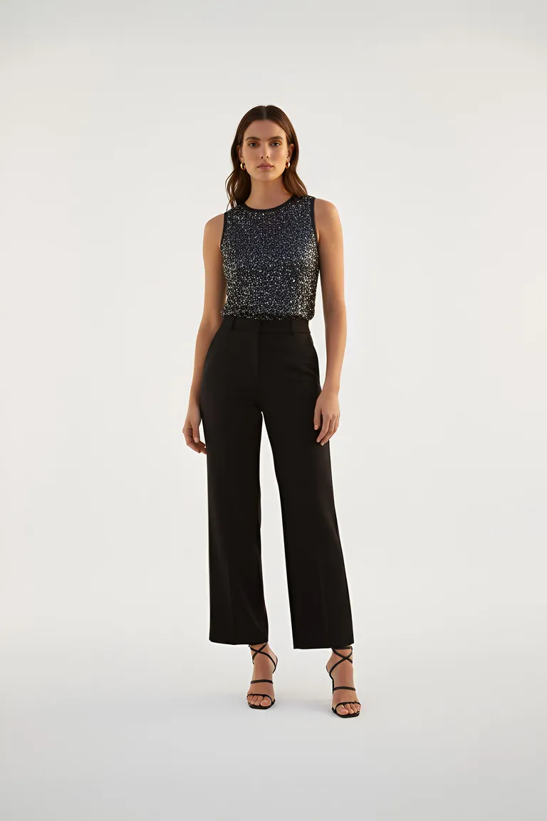 Musculosa gris de lentejuela con detalles metalizados de Naíma en Tops para argentina