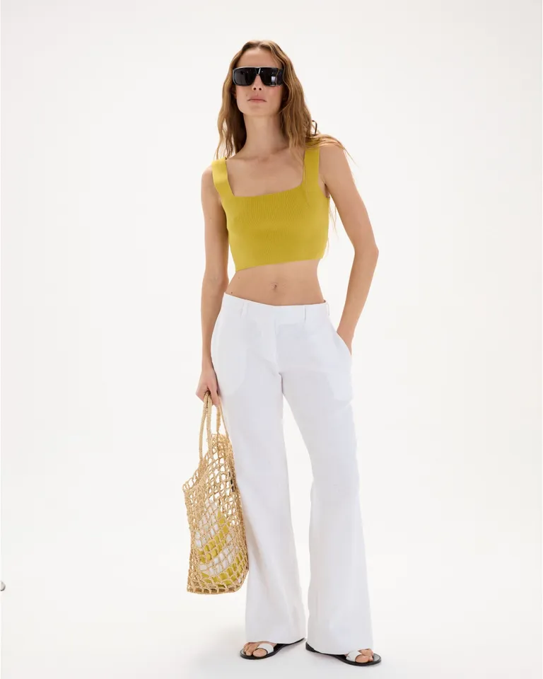 Pantalón de lino de tiro bajo y silueta ajustada en el muslo de Blue Sheep en Pantalones para argentina