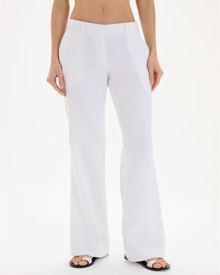 Pantalón de lino de tiro bajo y silueta ajustada en el muslo de Blue Sheep en Pantalones para argentina