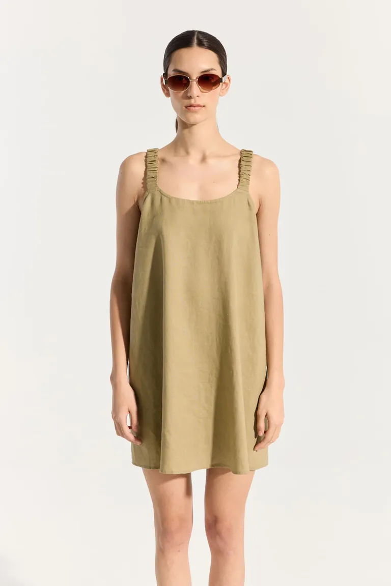 Vestido corto de lino en corte amplio con detalles en la espalda de Portsaid en Vestidos para argentina