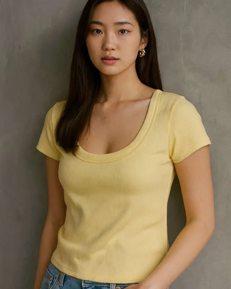 Remera básica de algodón con escote en U para mujer de Hesed en Remeras para argentina