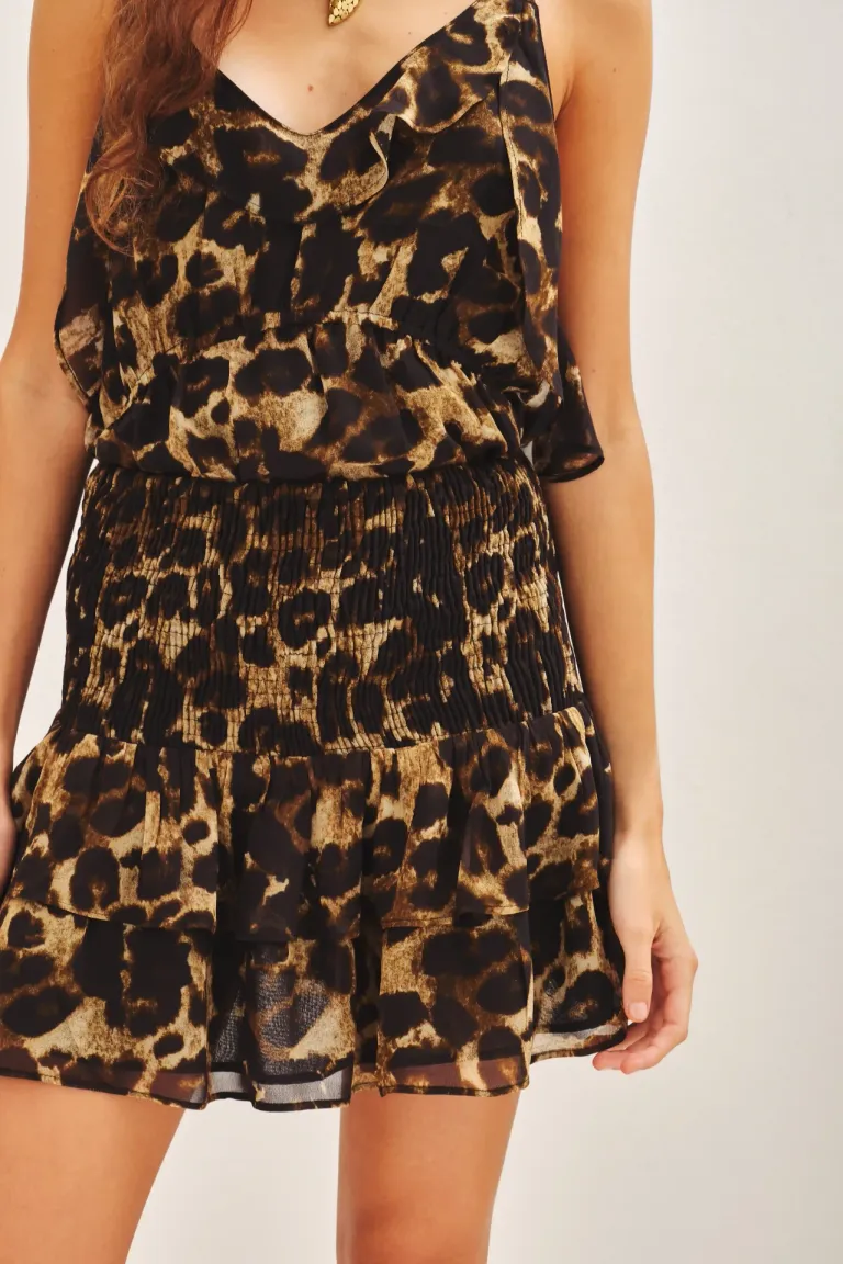 Falda corta con volados y estampado animal print de Rapsodia en Faldas para argentina