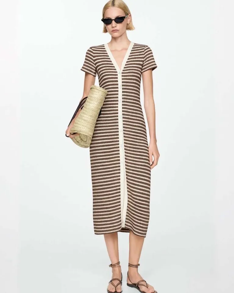 Vestido largo tejido importado rayado bicolor manga corta escote v abotonado de Hesed en Vestidos para argentina