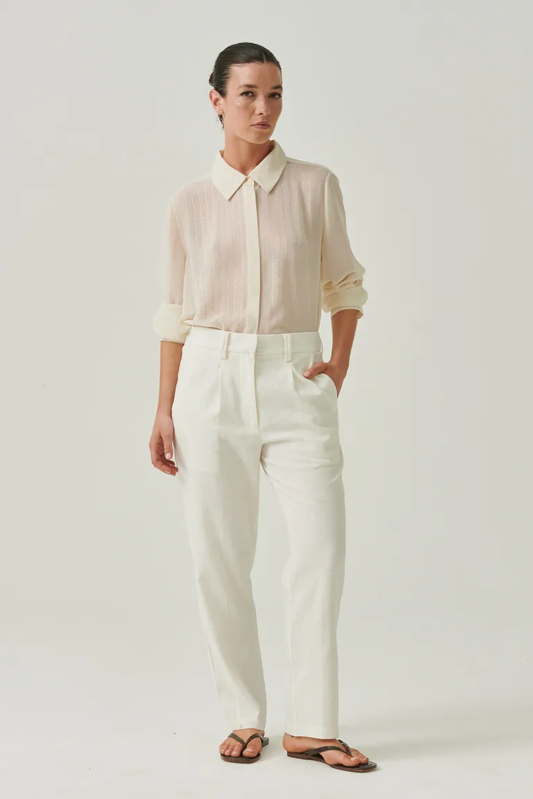 Pantalón de lino de corte recto y tiro medio en color blanco de Sweet en Pantalones para argentina