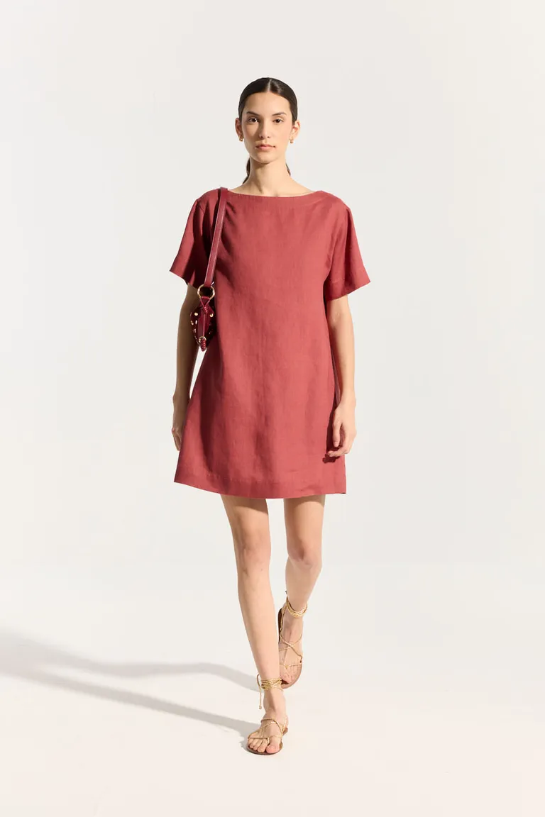 Vestido de lino de corte recto con mangas cortas de Portsaid en Vestidos para argentina
