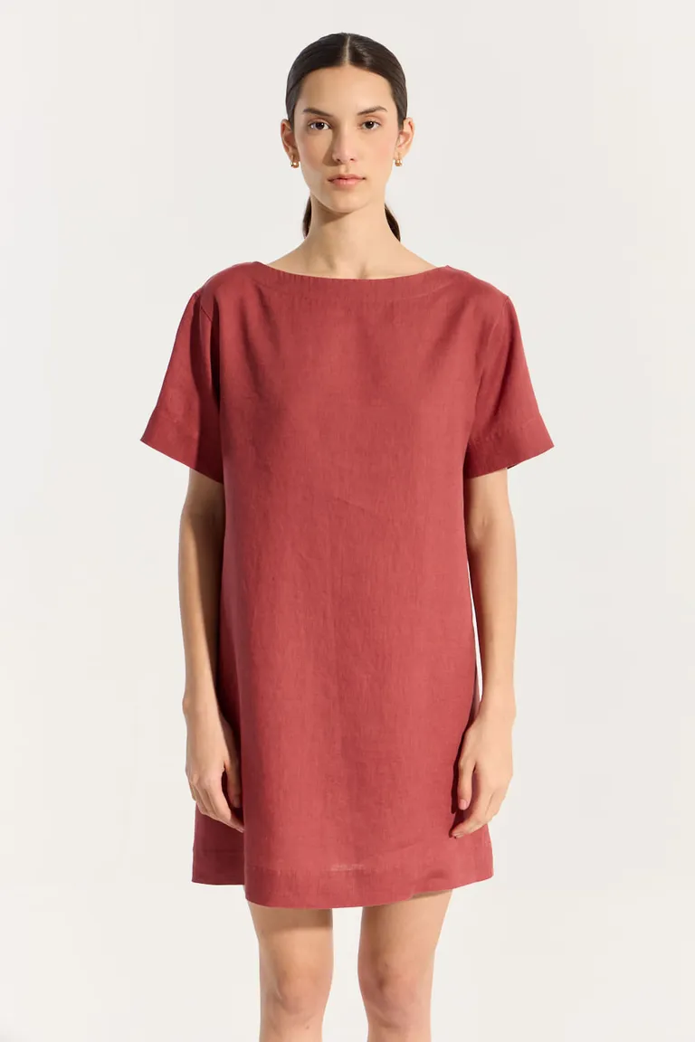 Vestido de lino de corte recto con mangas cortas de Portsaid en Vestidos para argentina