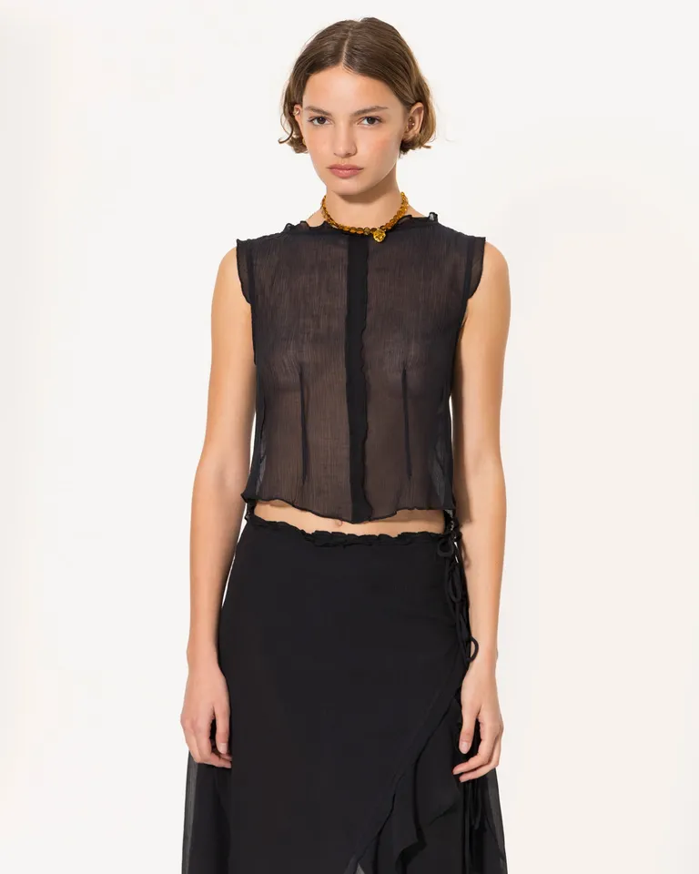 Top de gasa de algodón con tiras anudadas en la espalda para looks frescos y sofisticados de Jazmin Chebar en Tops para argentina
