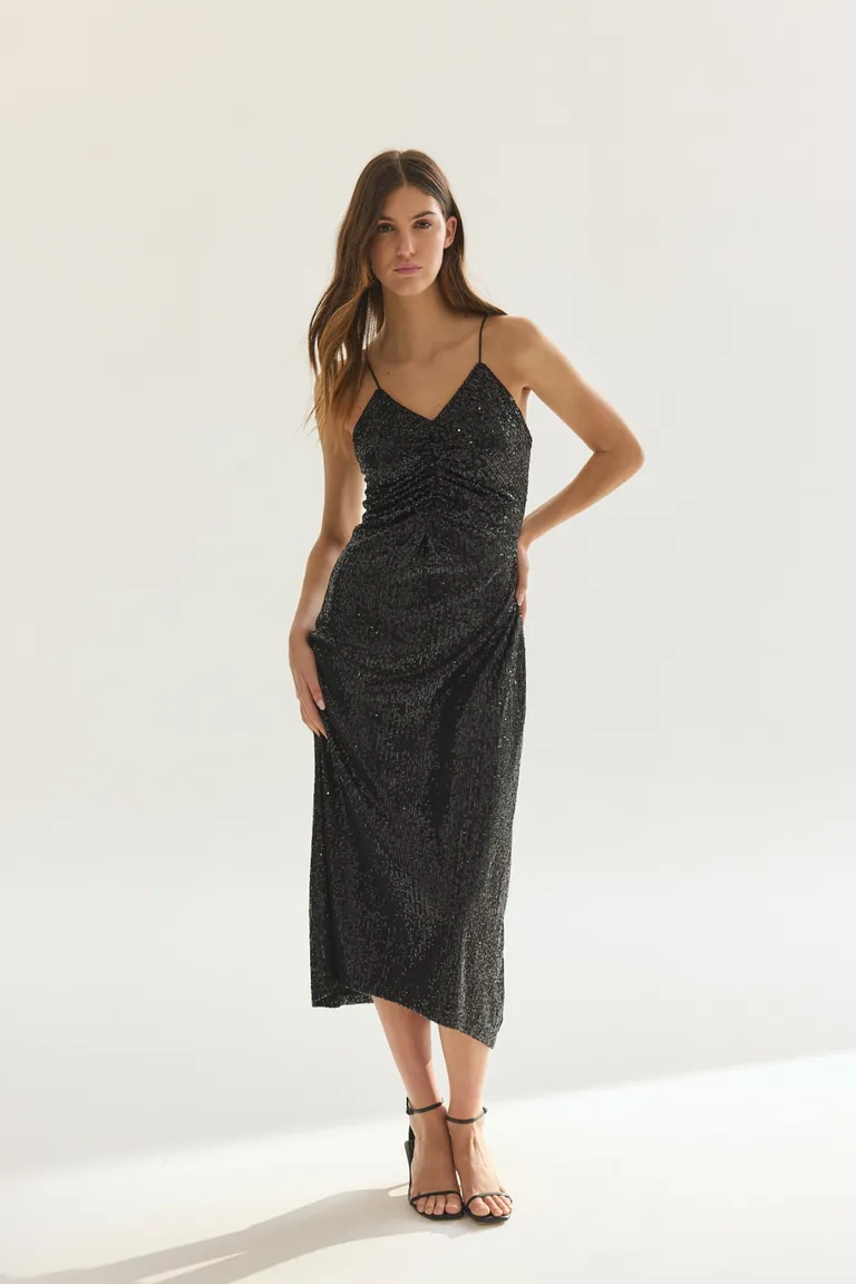 Vestido largo negro con diseño estampado para mujer de Akiabara en Vestidos para argentina