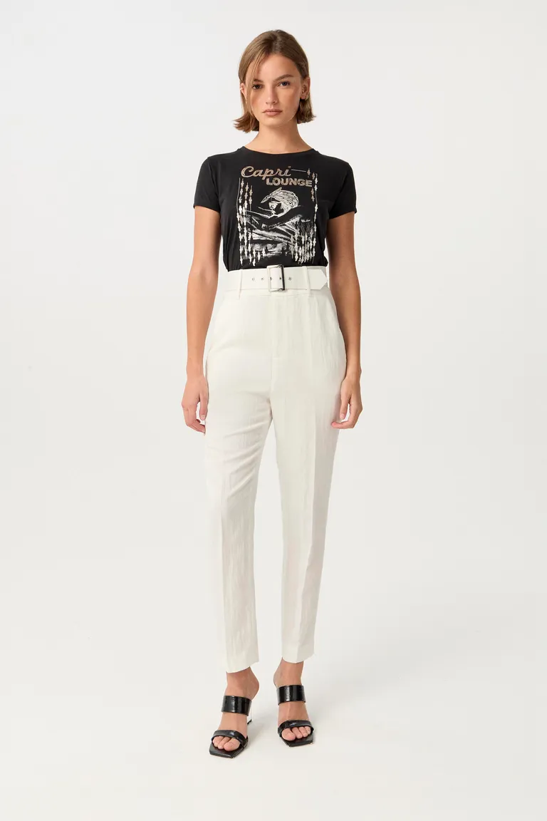 Pantalón de tiro alto y pierna slim con cinturón forrado y hebilla metálica de Markova en Pantalones para argentina