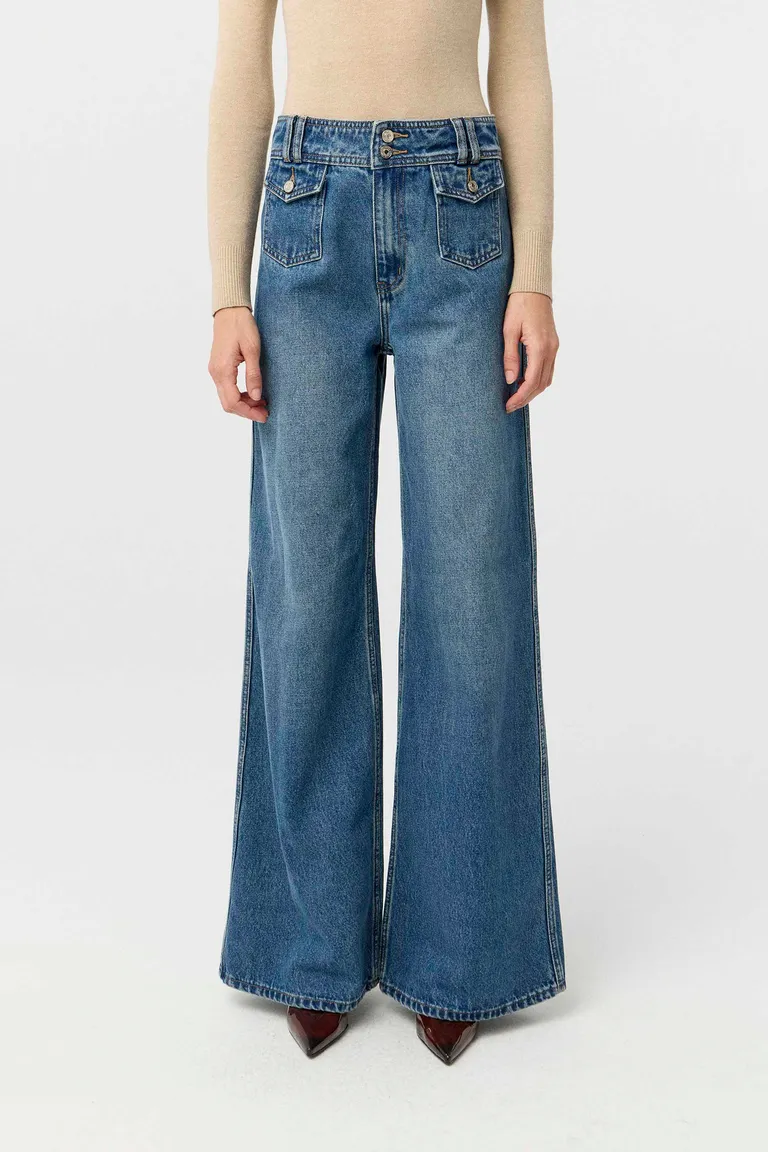 Jean de tiro alto con diseño de pierna ancha y bolsillos plaqué delanteros de Markova en Pantalones para argentina