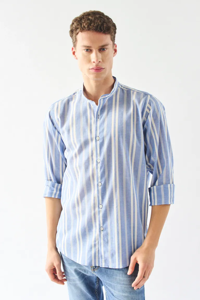 Camisa de manga larga con detalles rayados y cuello mao para hombres de Bensimon en Camisas para argentina