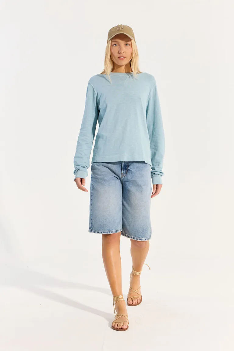 Buzo celeste de calce regular con detalles lavados en tela de algodón premium de Portsaid en Buzos y Sweaters para argentina