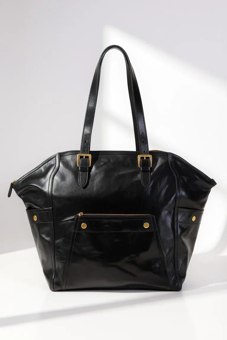Bolso tote de cuero negro con herrajes dorados de Maria Cher en Bolsos y Carteras para argentina