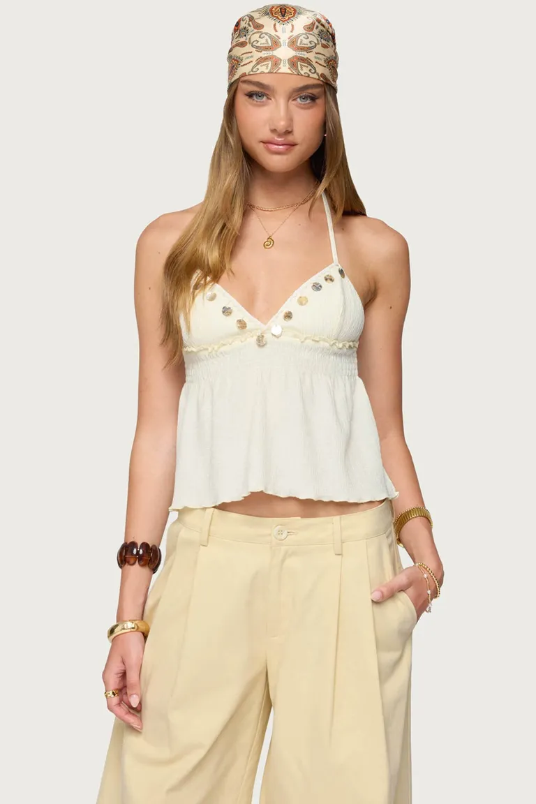 Top halter babydoll iridiscente de Edikted en Tops para argentina