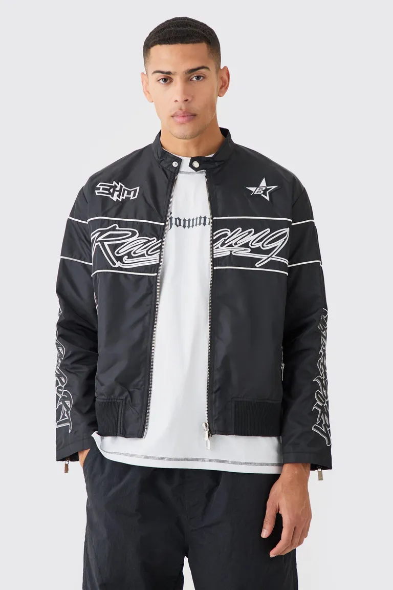 Campera moto boxy nylon sin cuello de Boohooman en Abrigos y Camperas para argentina