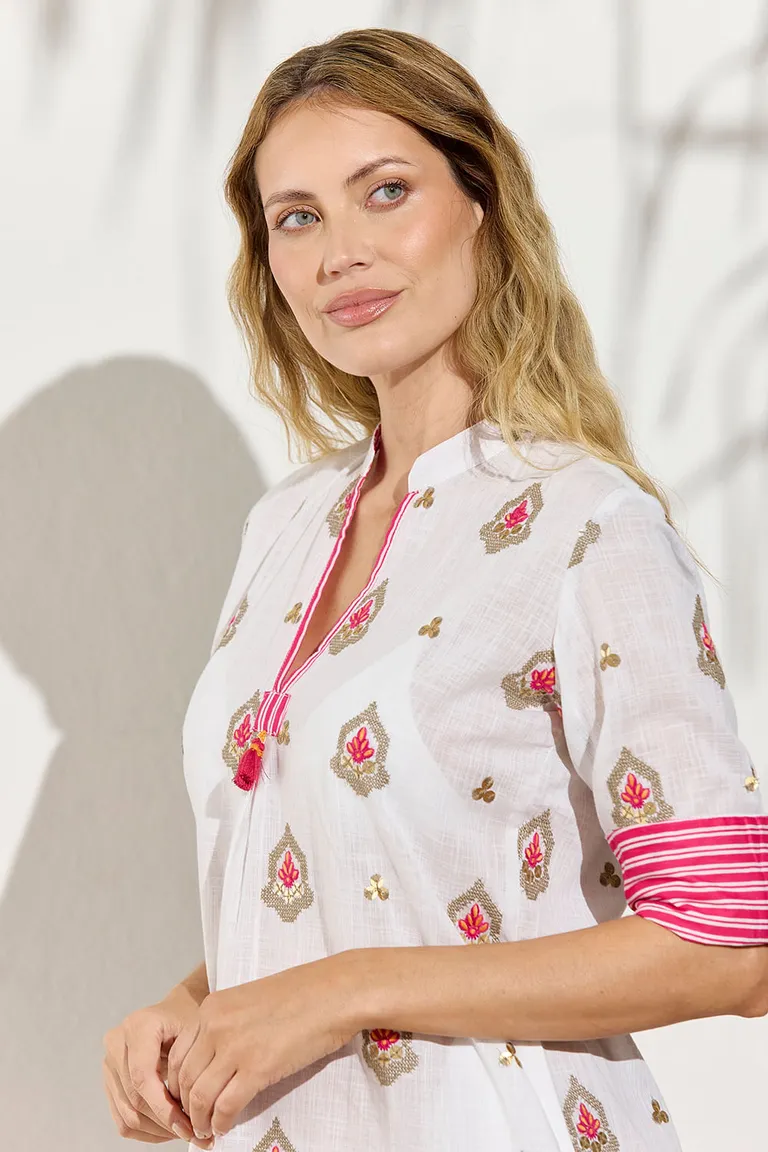 Elegante túnica de algodón con detalles bordados y lentejuelas de Indiastyle en Túnicas para argentina