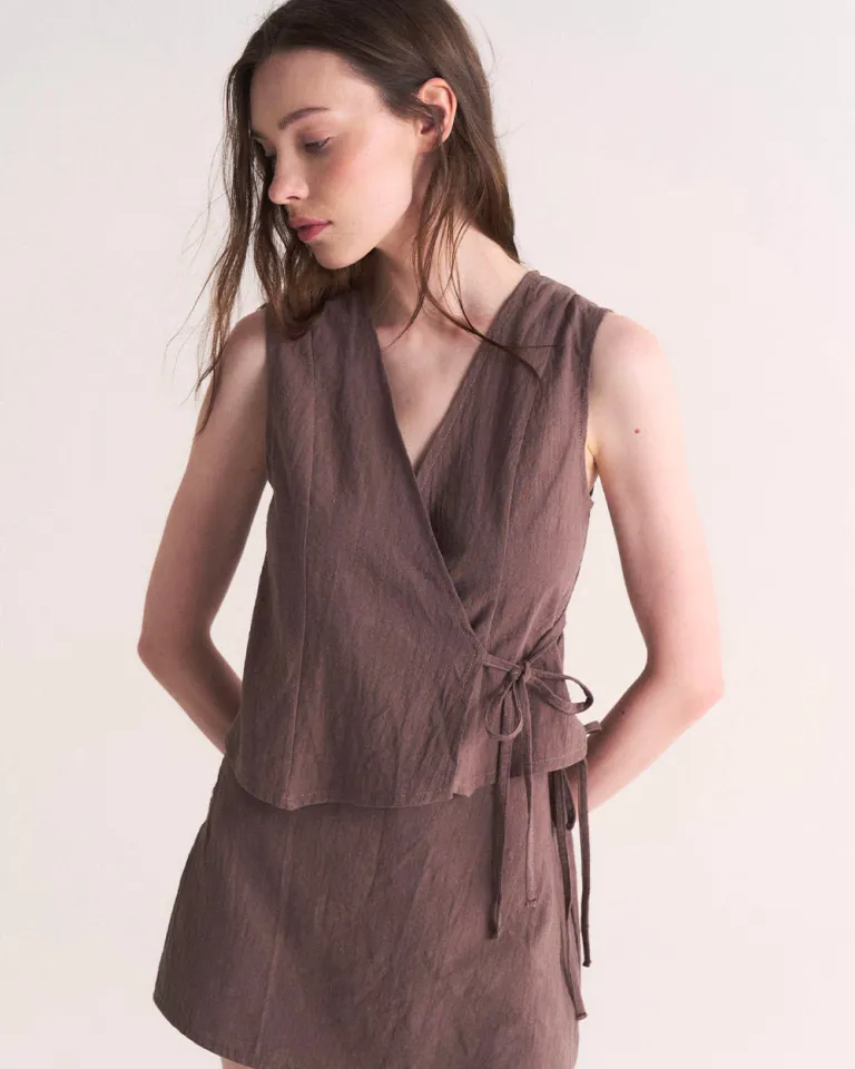 Chaleco asimétrico de lino para mujer con lazo en el delantero de Sky en Chalecos para argentina