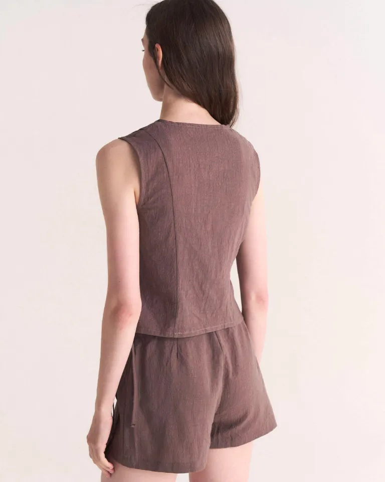 Chaleco asimétrico de lino para mujer con lazo en el delantero de Sky en Chalecos para argentina