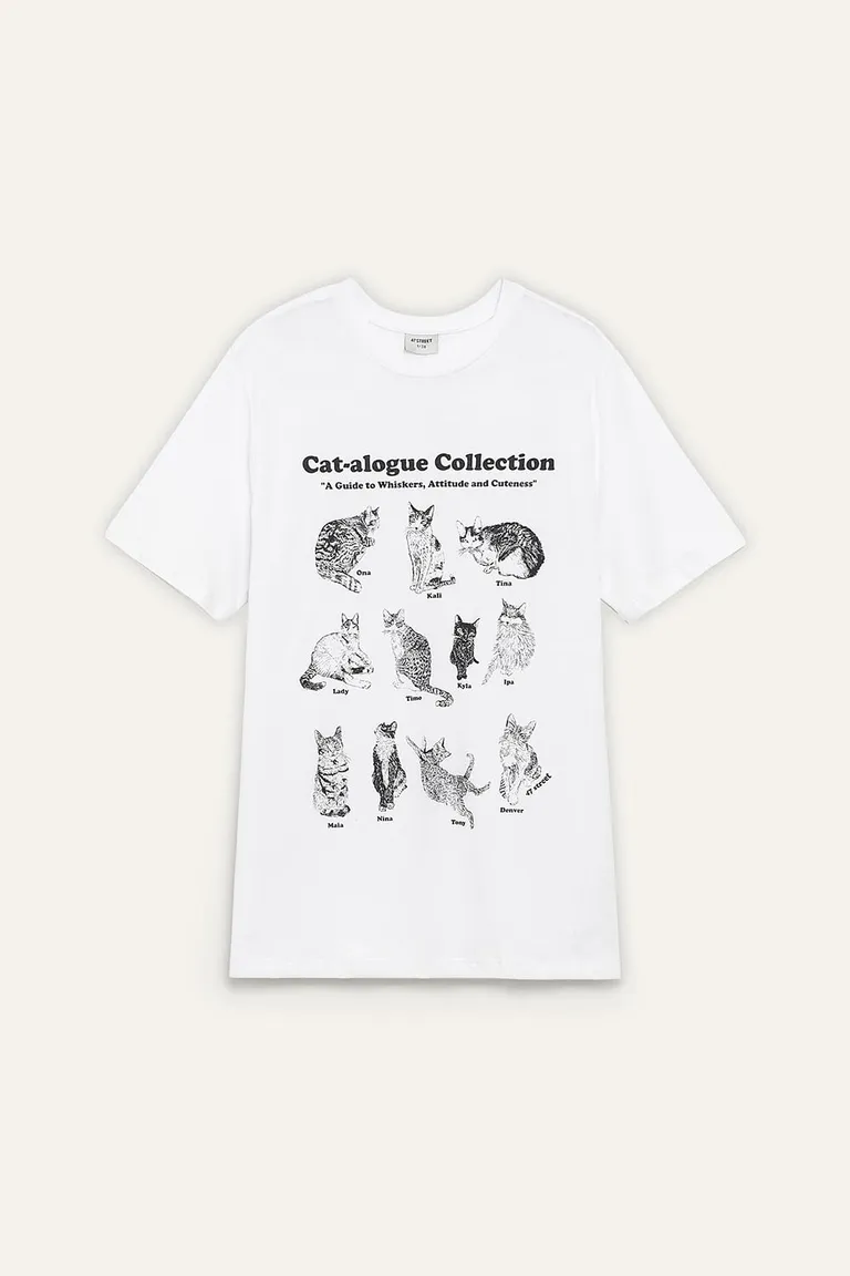 Remera de algodón con estampado de catálogo vintage para mujer de 47 Street en Remeras para argentina