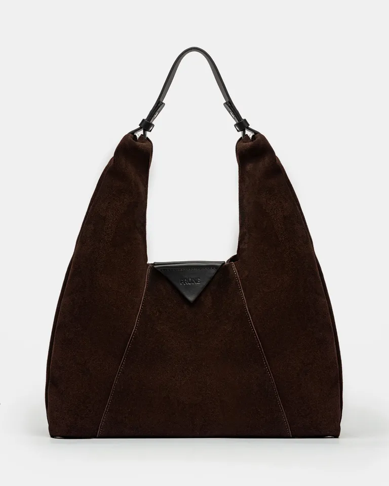Cartera de hombro blanda y distinguida en gamuza marrón de Prüne en Bolsos y Carteras para argentina