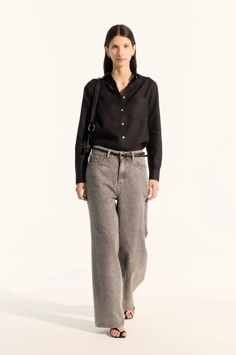 Camisa de lino de corte recto y calce amplio con detalles bordados de Portsaid en Camisas para argentina