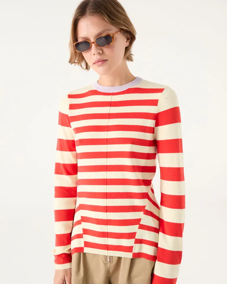 Sweater rayado de calce holgado con cuello redondo y diseño de corte asimétrico en la cadera de Furzai en Buzos y Sweaters para argentina