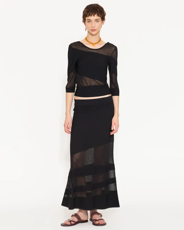 Top de manga 3/4 con detalles de organza transparente de Jazmin Chebar en Tops para argentina