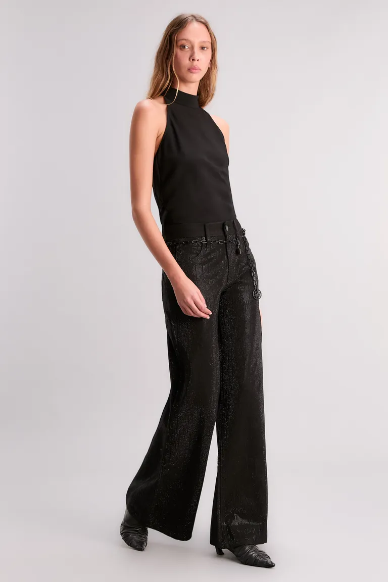 Pantalones negros con diseño lluvioso y brillante para un look audaz y de tendencia de Kosiuko en Pantalones para argentina