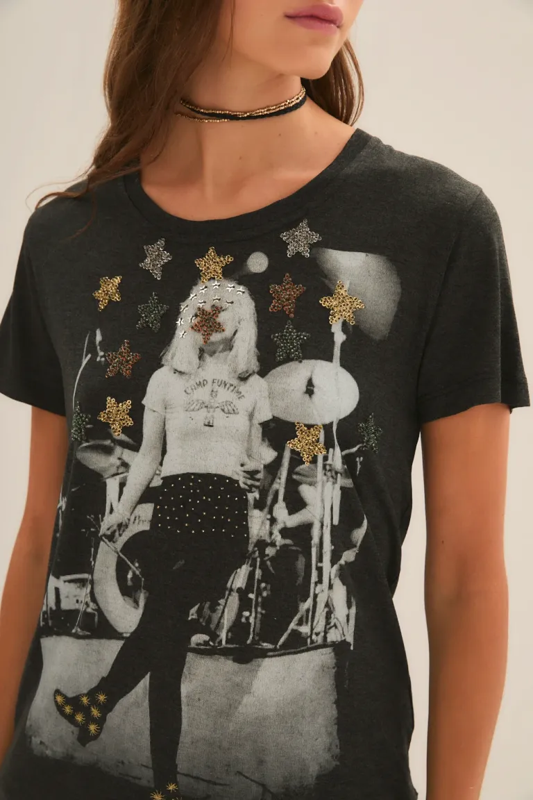 Remera de manga corta con bordados y lentejuelas de la colección Heart of Rock de Rapsodia en Remeras para argentina