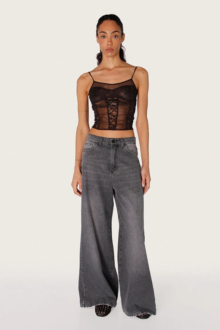 Pantalón de jean ancho con tiro medio y detalles en metal de Sofia Sarkany en Pantalones para argentina