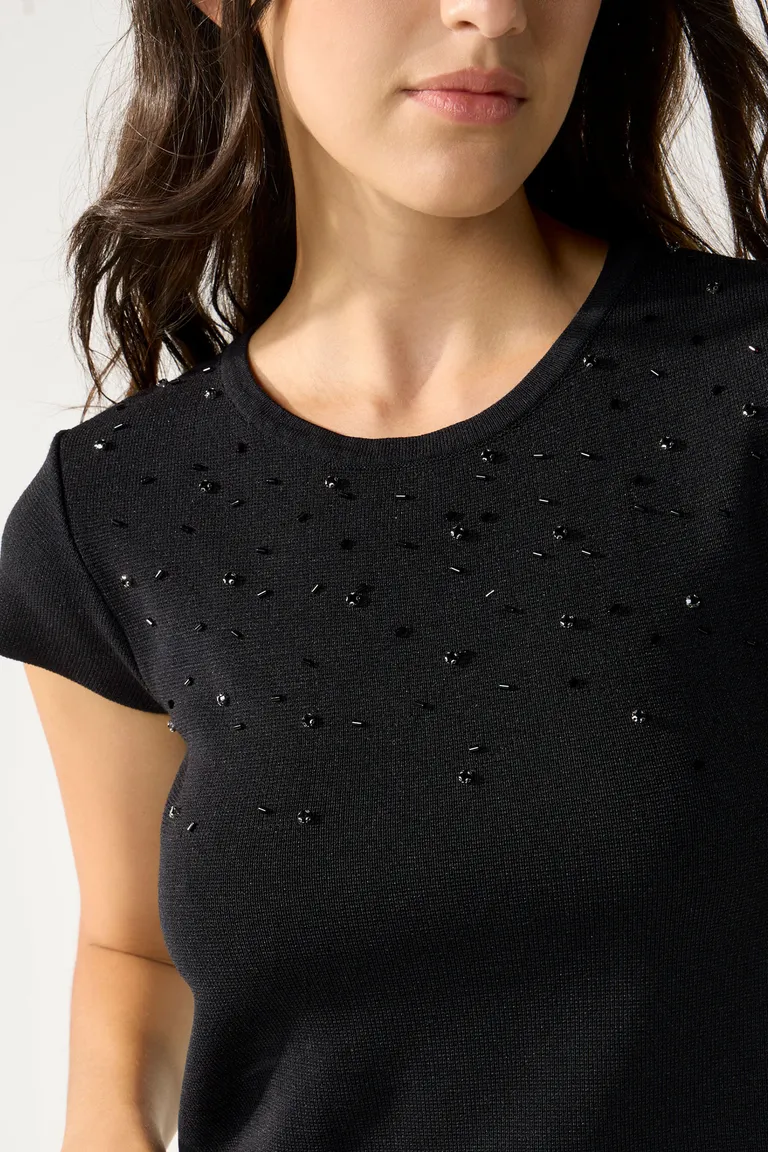 Remera de manga corta con aplicaciones de strass para mujer de Cuesta Blanca en Remeras para argentina