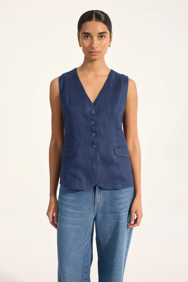 Chaleco de lino con escote en V y entalle ajustable de Portsaid en Chalecos para argentina