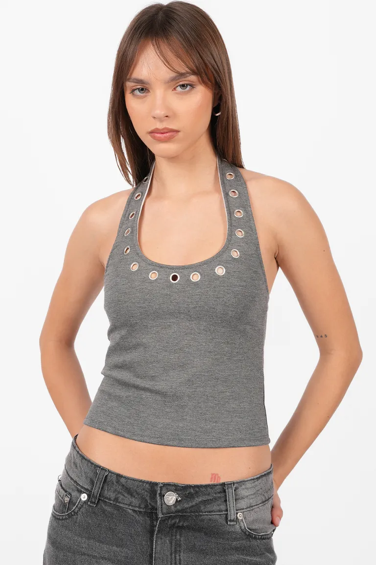 Top sin mangas de punto con detalles metálicos en el escote halter de Top White en Tops para argentina